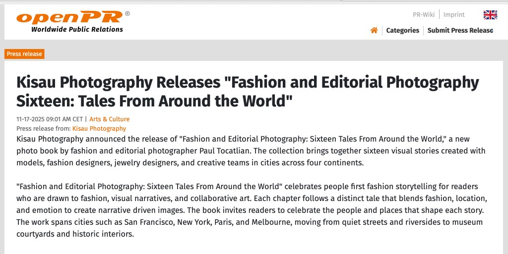 Press Release for “Fashion and Editorial Photography: Sixteen Tales From Around the World”